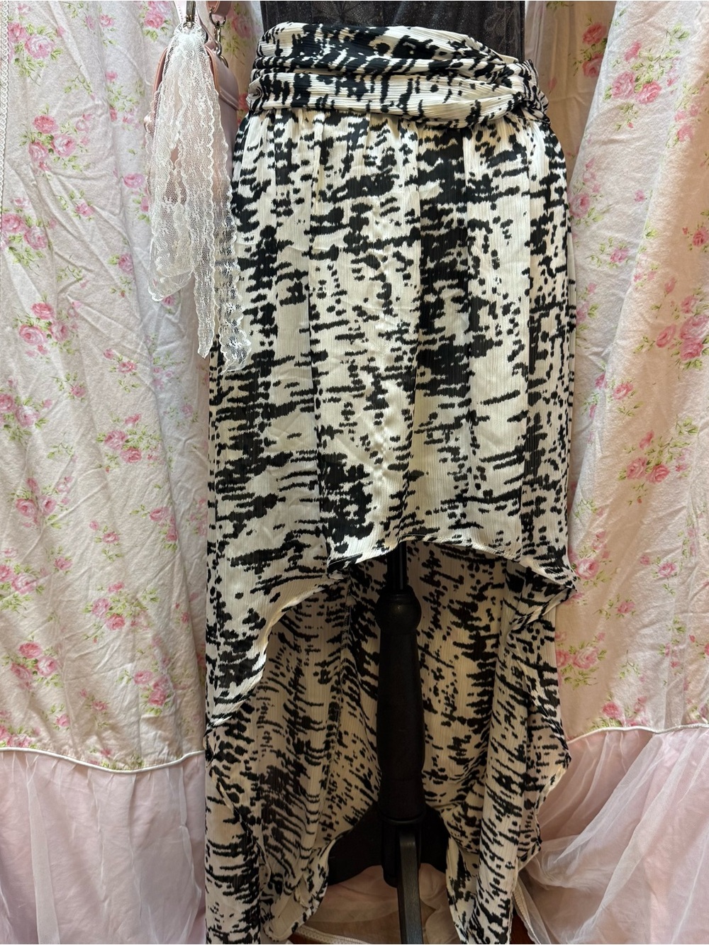 Black and White Asymmetrical High-Low Skirt